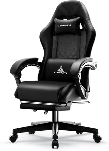 Silla para Videojuegos, Silla de Oficina Ergonómica con Masaje, Asiento de Computadora con Reposapiés, Cojín de Muelles de Bolsillo, Silla