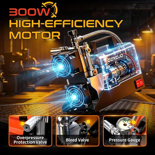 Miniatura 4 de GOYOJO Compresor de aire PCP AC-2, bomba de aire portátil sin aceite de 4500 PSI/30 MPa, hasta 45 minutos de tiempo de funcionamiento continuo