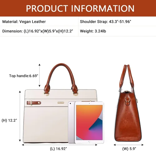 Miniatura 4 de BROMEN Maletín de cuero para mujer 15.6 pulgadas Vintage Laptop Shoulder Bag Business Tote Bolso de trabajo