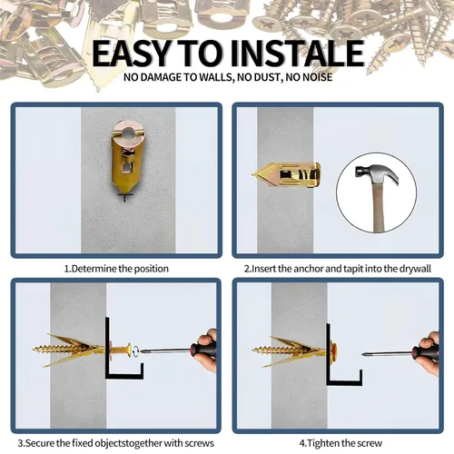 Miniatura 3 de SOPAMI Kit de 100 piezas de anclajes autoperforantes para paneles de yeso con tornillos, 50 piezas de anclajes para chapa (0.47X1.18 pulgadas) y 50