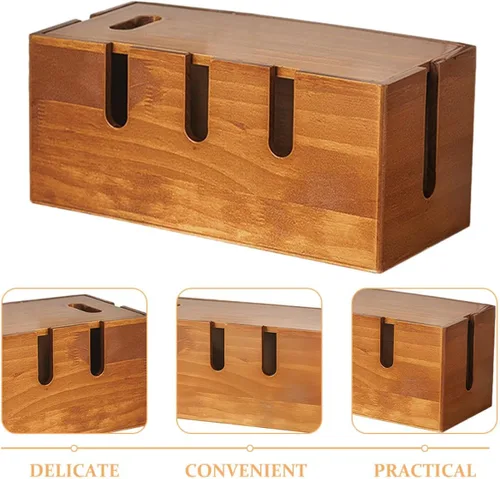 Miniatura 3 de Toddmomy Wooden Cable Organizer Container with Lid for Home Office Desk Wire Storage and Router Stand for Electronics