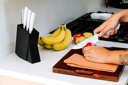 Miniatura 4 de Dura Living Juego de 5 cuchillos de cocina de corte ecológico, cuchillas de acero inoxidable de alto carbono con asas ergonómicas ecológicas, Gris