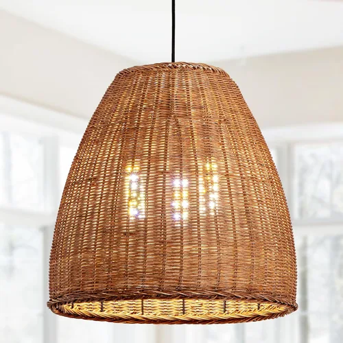 Miniatura 17 de Lámpara Colgante de Ratán de 1 Luz, 13.78" Luz Colgante de Ratán de Bambú Tejida a Mano, Candelabro de Mimbre para Isla de Cocina, Restaurante, Sala
