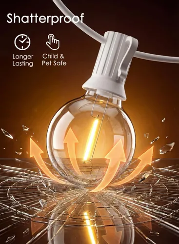 Miniatura 4 de SUNSGNE - Cadena de luces LED G40 de 25 pies para exteriores, luces blancas para patio con 25 bombillas LED transparentes y a prueba de roturas