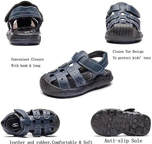 Miniatura 4 de HOBIBEAR Sandalias para niños y niñas, zapatos planos con punta cerrada, zapatos de agua para niños, zapatos de playa de verano (bebéniño pequeño)