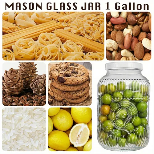 Miniatura 3 de Amzcku Paquete de 2 tarros de vidrio de 1 galón con tapa de boca ancha, tarro grande tipo Mason con tapa hermética de rosca y asa, recipientes