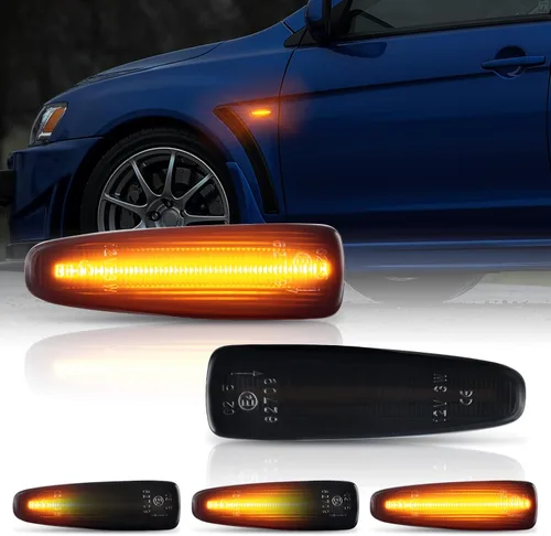 Miniatura 8 de Gempro Luces de Señal de Giro y Marca Lateral Secuencial de LED Blanco para Mitsubishi Lancer EVO X Mirage G4 Outlander Sport Lente Ahumado, 2 Piezas