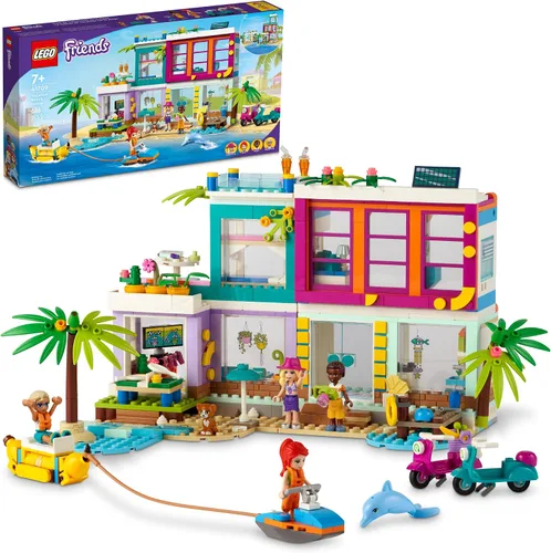 LEGO Friends Vacation Beach House 41709 Kit de construcción; regalo para niños mayores de 7 años; incluye una mini muñeca Mia, más 3 personajes más