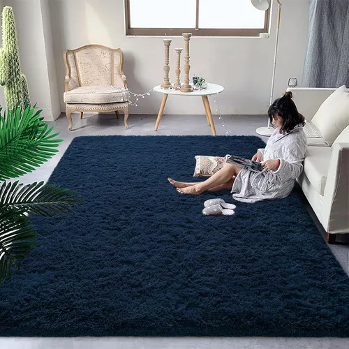 Miniatura 46 de DweIke Alfombras Shag Esponjosas Azules para Dormitorio Sala de Estar, 5x8 Grande Suave Felpa Tie-Dye Azul Cielo para Niñas y Niños, Alfombra Azul
