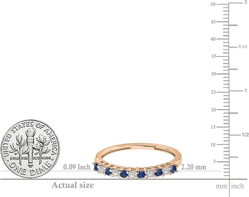 Miniatura 17 de Dazzlingrock Collection Alianza de boda apilable de zafiro azul y diamante blanco redondo alternativo en oro de 10 quilates