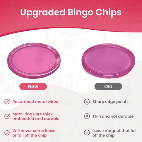 Miniatura 4 de MR CHIPS Chips de bingo magnéticos con anillo de metal de 3/4 pulgadas, 200 piezas mejoradas, rosa transparente, disponibles en 7 colores, una bolsa