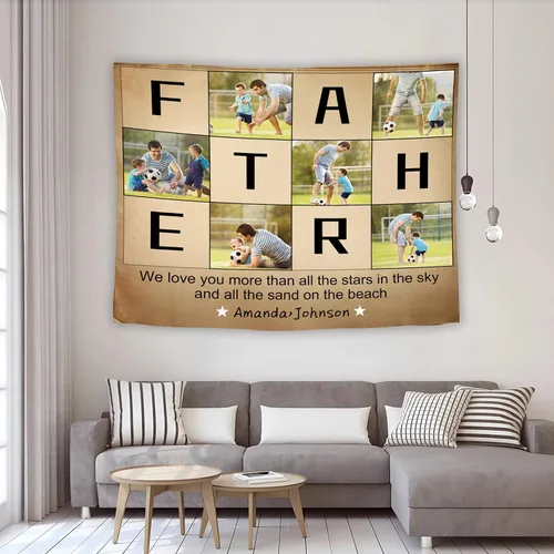 Miniatura 11 de Tiirreez Regalos para el día del padre, tapiz personalizado con texto fotográfico, regalos para papá de hija, hijo, esposa, tapiz personalizado