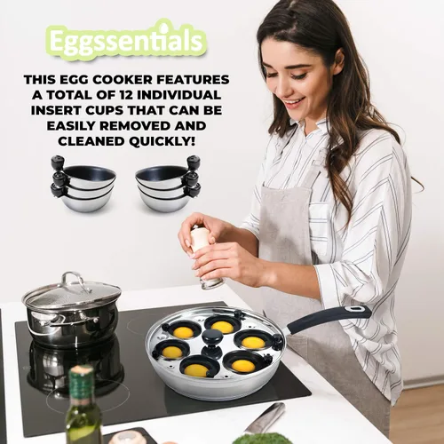 Miniatura 2 de Eggssentials Fabricante de Huevos Escalfados Sartén para Huevos Escalfados de Acero Inoxidable de Grado Alimenticio Libre de PFOA con Espátula