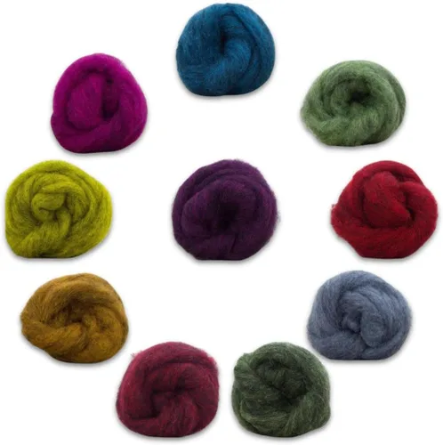 Revolution Fibers Himalayan Range - Paquete variado de lana | 10 lujosos colores mezclados de fibra de vellón Corriedale | Perfecto para fieltro de