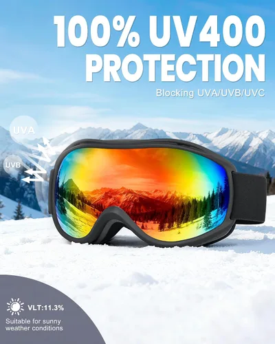 Miniatura 3 de AVV - Gafas de esquí con protección UV, gafas antiniebla para snowboard, gafas de nieve OTG para hombres, mujeres, adultos y jóvenes