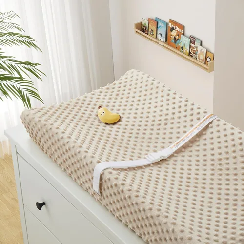 Miniatura 7 de Homiest Paquete de 2 fundas para cambiador, sábanas blancas y beige, tela de vellón ultra suave, tela de lunares minky, funda transpirable y cómoda