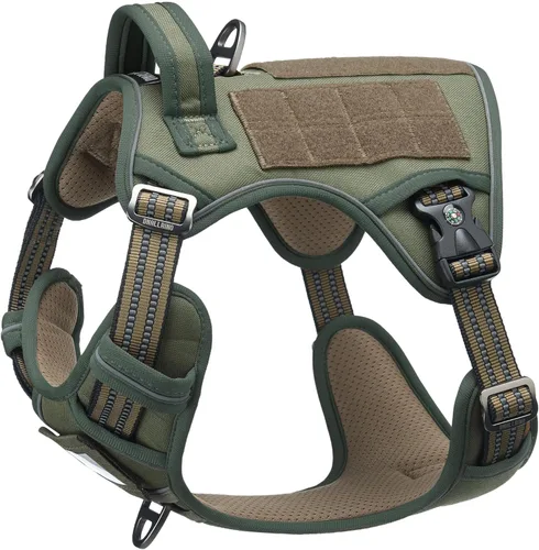 Arnés táctico para perros medianos y grandes, verde, ajustable, sin tirones, con asa, chaleco reflectante resistente, talla L Verde militar