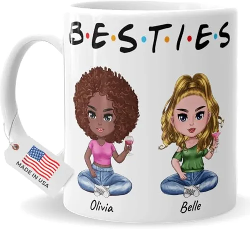 Taza personalizada de mejores amigas - Taza de té o café personalizada - Regalo para mejores amigas - Personalizable con nombre y cita - Taza de