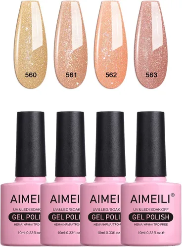 Miniatura 13 de AIMEILI Esmalte de uñas de gel transparente de gelatina helada para remojar UV LED sin hema, esmalte de uñas para el hogar, kit de barniz de SET4-21