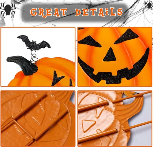 Miniatura 6 de Juegoal Paquete de 2 estacas de jardín de Halloween, calabazas de metal apiladas, decoración de césped Jack-o-Lantern, letreros de patio decorativos