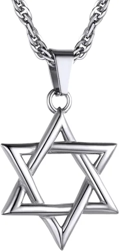 GOLDCHIC JEWELRY David Star Necklace for Men, Stainless Steel Cross Pendant Jewish Israel Jewelry with Water Wave Chain