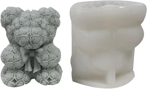 Molde de silicona de oso de flores 3D, molde de vela de silicona, moldes de resina de oso de flores de corazón para hacer velas, molde de jabón de
