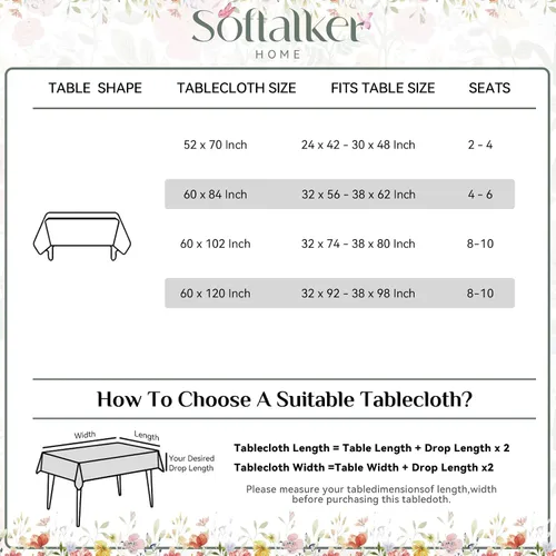 Miniatura 7 de Softalker Mantel rectangular de primavera, mantel de Pascua impermeable con flores silvestres, resistente a las manchas, sin arrugas, mantel floral