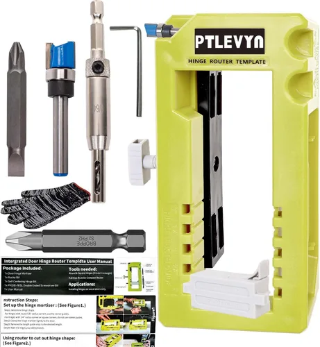 Kit de plantillas de montaje de bisagra de puerta (verde) para bisagras de 3-5 pulgadas, posicionamiento de 90°, se adapta a grosores de puerta de