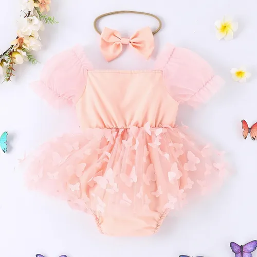 Miniatura 3 de Newborn Baby Girl 1st Birthday Outfit Floral Lace Tulle Romper Tutu Dress Headband Infant Princess Summer Clothes