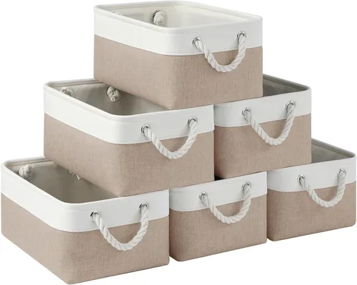 Miniatura 112 de Cestas de almacenamiento para estantes de 11.8 x 7.9 x 5.2 pulgadas, contenedores de almacenamiento plegables de tela con asas, organizador