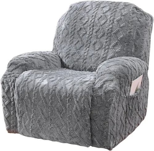 Miniatura 10 de OQHAIR Funda de terciopelo para sillón reclinable grande, 4 piezas, elástica, suave, con bolsillos, protector de muebles, color beige, 2 plazas