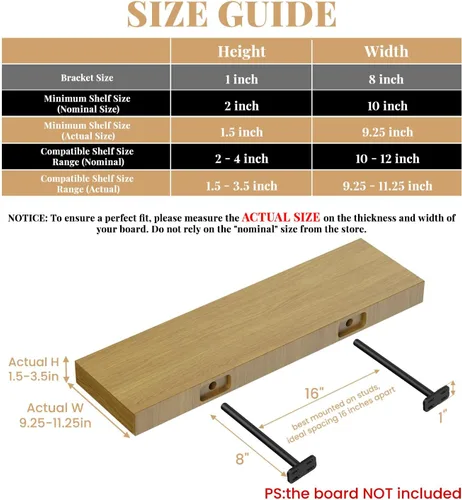 Miniatura 2 de 8 piezas de soportes de estante de pared resistentes para estantes flotantes ocultos, invisibles, negros, soportes de estante decorativos