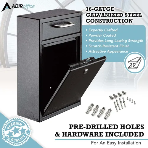 Miniatura 2 de AdirOffice contenedor con traba - Buzón de correo montado en pared., negro, 631-04-BLK