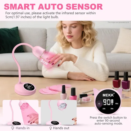 Miniatura 6 de MEKK - Lámpara de uñas de curación flash, 30 W, luz UV pequeña inalámbrica para uñas de gel Gooseneck, Auto Sensor, 4 Timers (10/30/60/90s)