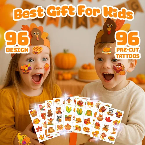 Miniatura 4 de 96 piezas de tatuajes temporales precortados de calabaza de hojas de otoño de Hello Fall para niños Bonitos recuerdos de fiesta de cumpleaños