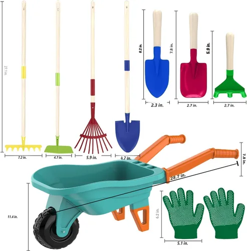 Miniatura 4 de Qtioucp - Juego de herramientas de jardinería para niños, juguetes al aire libre, juego de patio trasero con carretilla, juguetes educativos STEM