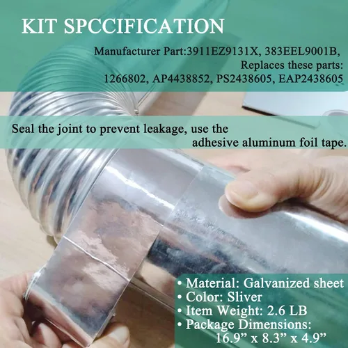 Miniatura 4 de 3911EZ9131X 383EEL9001B Kit de ventilación lateral universal para secador LG, conjunto de kit de ventilación compatible con Kenmore/Sears, pieza
