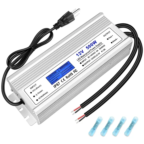 Miniatura 12 de Fuente de alimentación LED de 12 V 400 W, transformador de bajo voltaje impermeable IP67, convertidor de voltaje constante de CA a CC 12 V 33.3 A