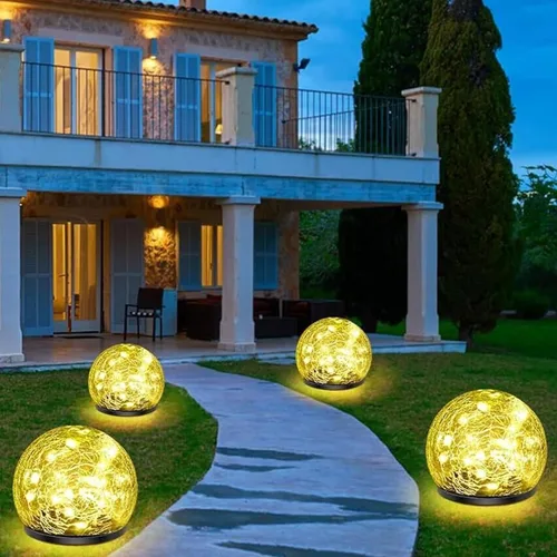 Miniatura 10 de 2 Pack 60 LED Luces solares de jardín para exterior, decorativas, luces de globo de vidrio agrietado con gradiente rojo, luces de bola impermeables