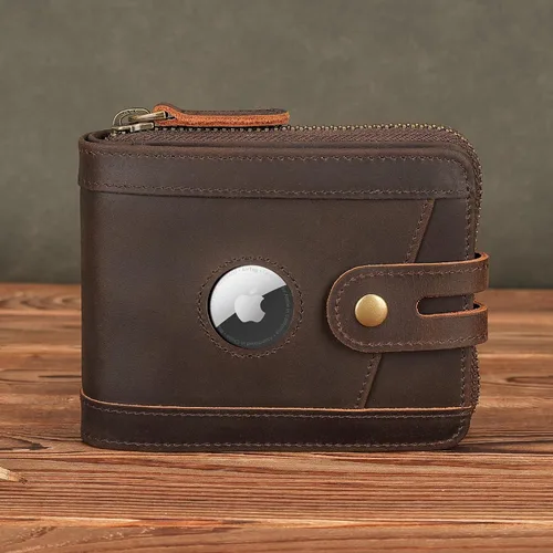Miniatura 7 de Polare - Cartera plegable de cuero de grano completo para hombre, con bloqueo RFID, ranura para AirTag y bolsillo YKK con cremallera para monedas