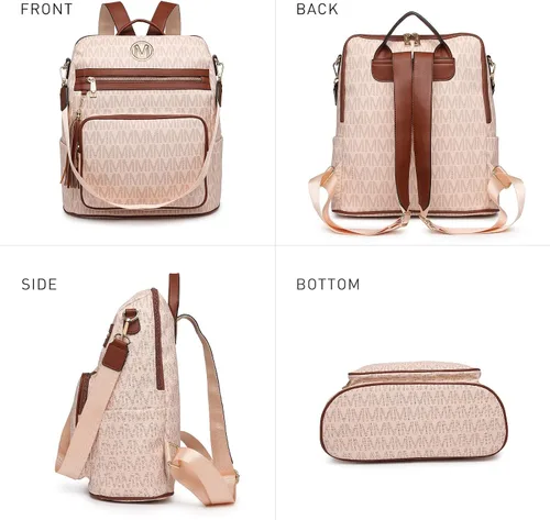 Miniatura 60 de MKP COLLECTION Mochila de moda para mujer, bolsa convertible grande para mujer, mochila de viaje, bolsa de hombro, juego de 2 piezas con borla, Beige