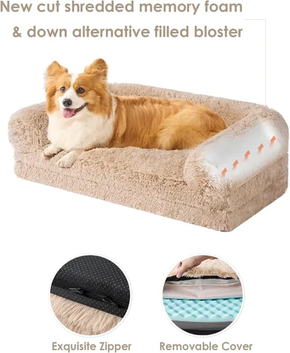 Miniatura 3 de EHEYCIGA Cama plegable XL para perros, 46 x 34 x 6.5 pulgadas, sofá cama mullida de piel sintética para perros grandes, cama ortopédica calmante