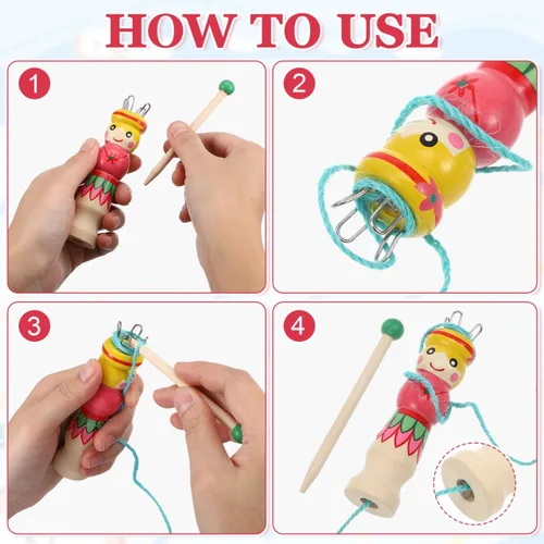 Miniatura 5 de Carrete de tejer francés Herramienta de tejer de madera Hilo de madera para hacer punto de muñeca Carfts Tejedor de madera con aguja