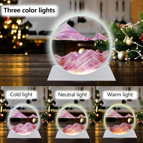 Miniatura 2 de Aoderun Arte de arena móvil de 7 pulgadas, movimiento líquido con luz, 3 colores cambiantes, arena en movimiento, imagen de arte redondo de vidrio