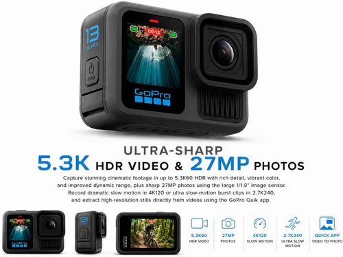 Miniatura 3 de GoPro HERO13 - Cámara de acción impermeable negra con batería Enduro, video HDR de 5.3K, fotos de 27 MP, estabilización hipersuave, transmisión