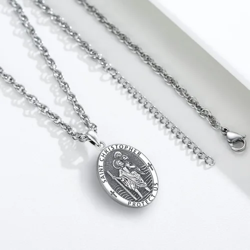 Miniatura 3 de LOOVE Collar de plata de ley 925 de San MiguelSan CristópaloCrucifijo de JesúsSan BenitoVirgen María milagrosa para hombres y mujeres arcángel