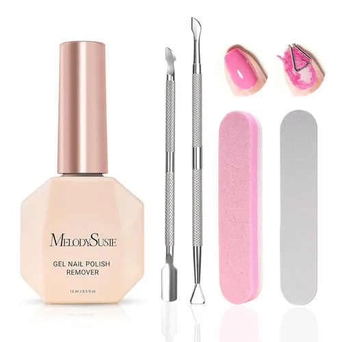 MelodySusie Removedor de esmalte de uñas de gel con kit de removedor de manicura, no necesita remojo o envoltura, fácil y rápida extracción en 5