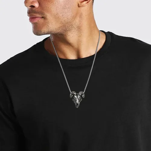 Miniatura 2 de AsAlways Demon Satan Necklace for Men Stainless Steel Retro Gothic Baphomet Goat Head Skull Pendant Necklace Jewelry Gift