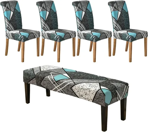 Miniatura 30 de HAOYONG Funda para Silla de Comedor con Estampado, Funda Desmontable Lavable para Silla Parsons, Protector de Asiento Desmontable para Comedor, 15
