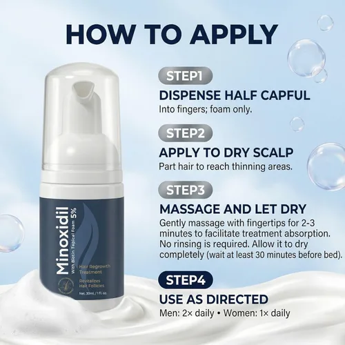 Miniatura 7 de 5% de espuma de minoxidil para hombres y mujeres: paquete de 2 latas de tamaño de viaje de 1 oz - Tratamiento tópico de crecimiento del cabello